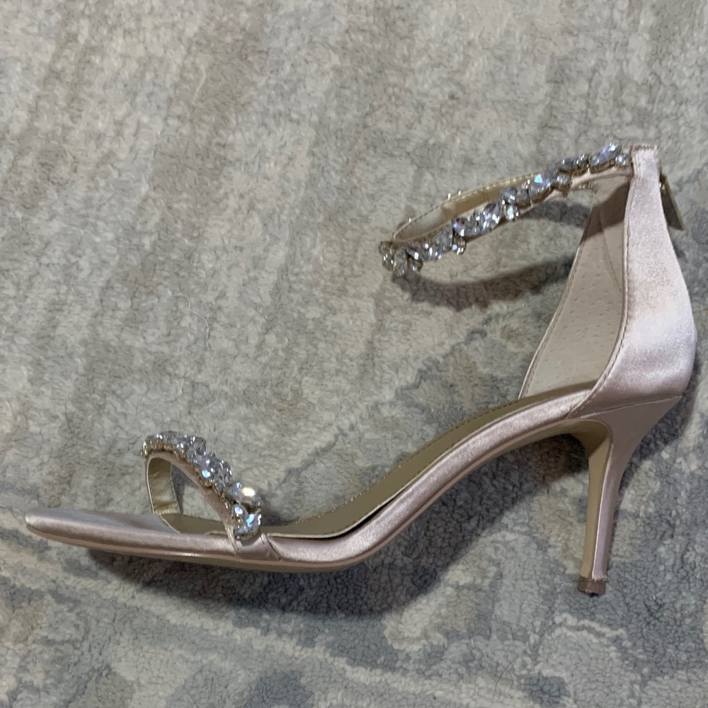 Badgley Mischka Crystal Embellished satin Heels - Picture 3 of 10